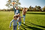 Family flying kite colour